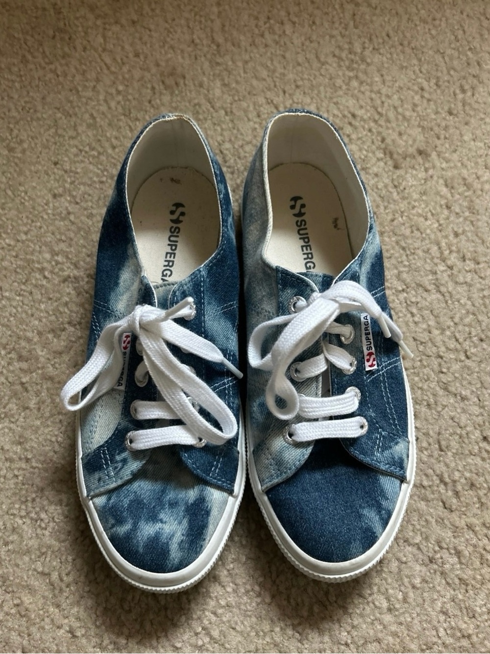 Superga Denim Tie-Dye Low-Top Sneakers - Blue & White